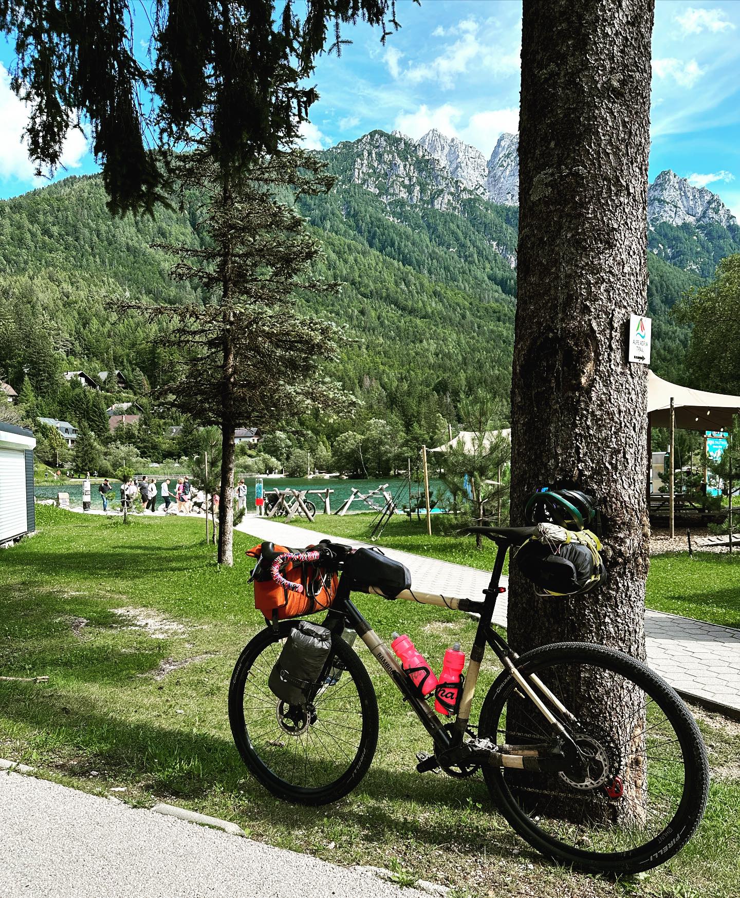 Bamboo Gravel frame fully loaded in Slovenia.
