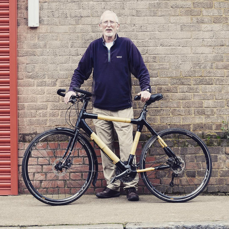 Peter with his finished #bamboobike built for travelling around the city of #York.