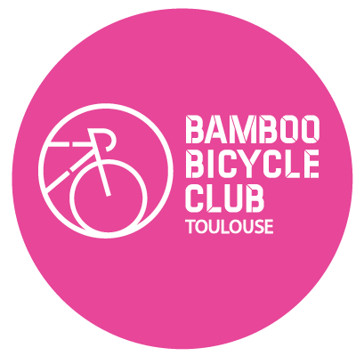Bamboo Bicycle Club Toulouse logo: white bicycle outline and lettering on a pink circle