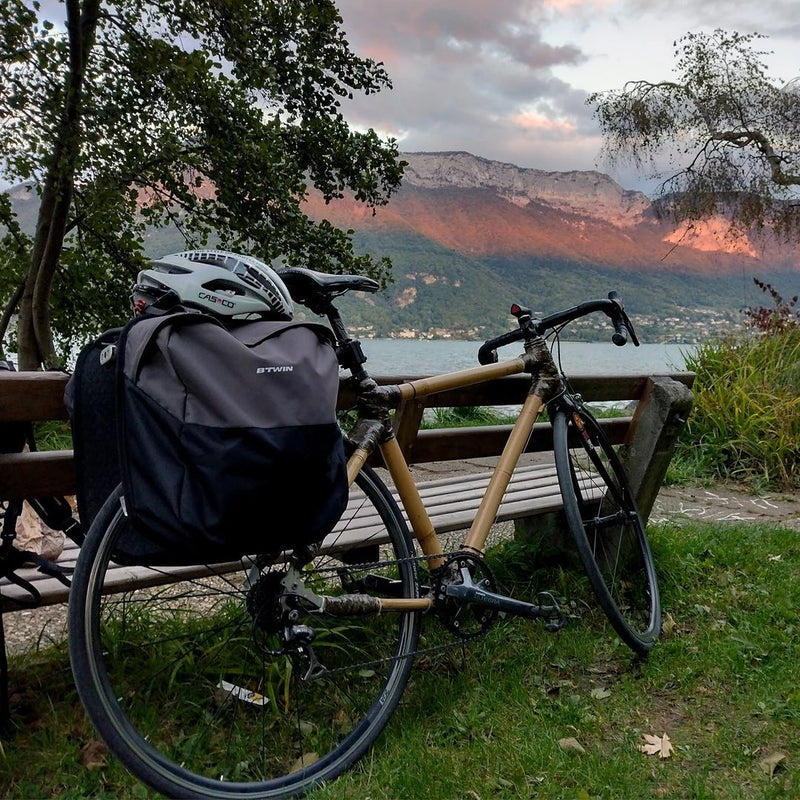 Road bike build by Hugo in France. All our bikes can be fitted with racks from round the world touri