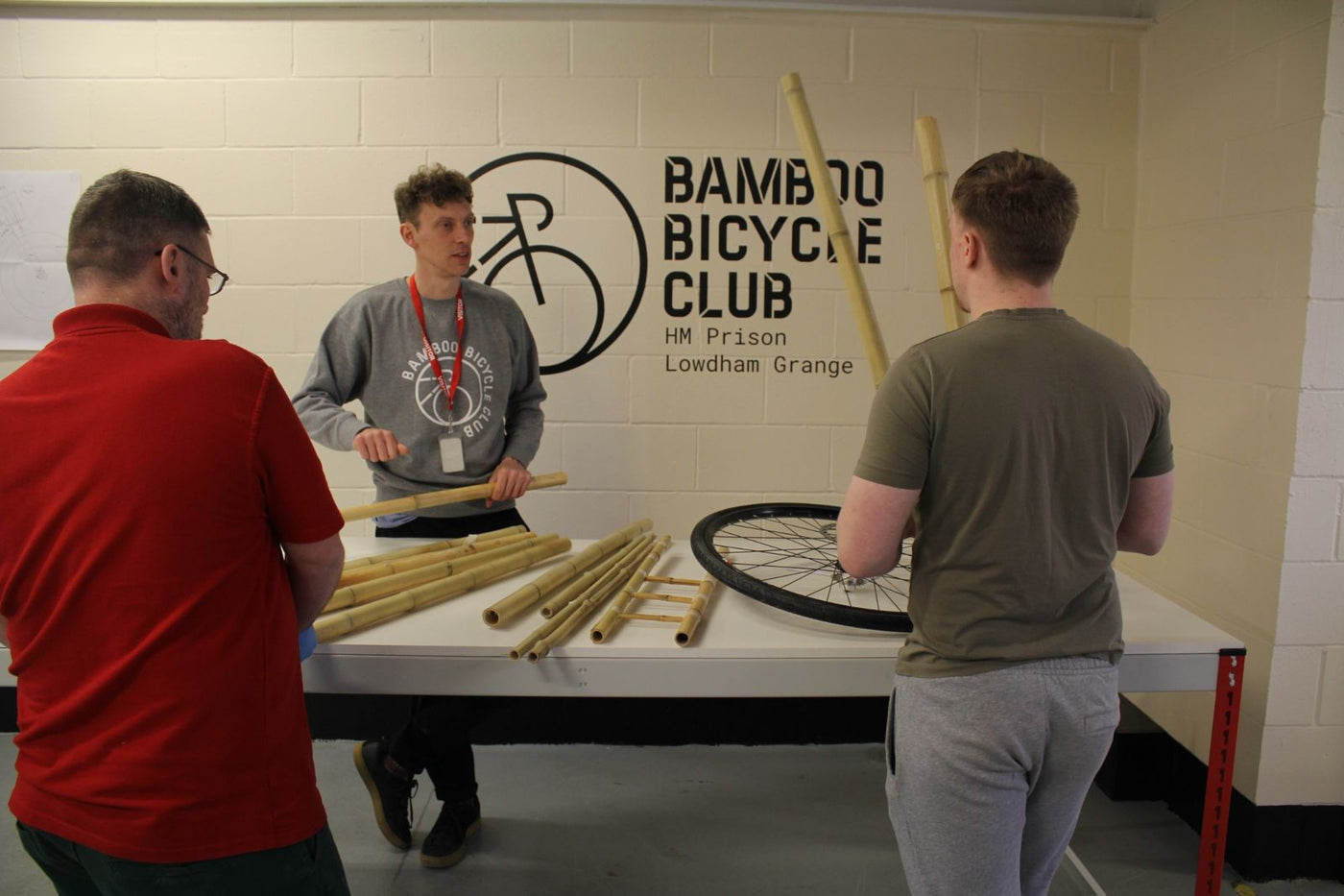 A bamboo bicycle frame taking shape on a build template