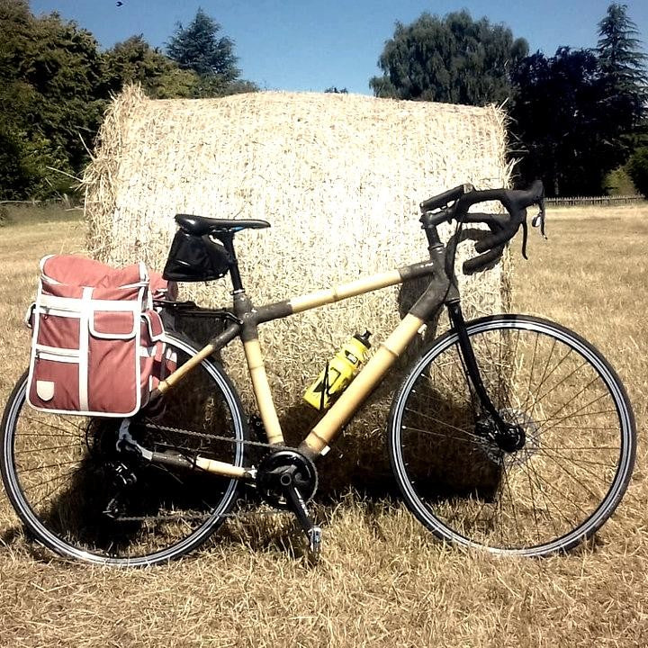 Chris cycling cross country from London to Manchester on his bamboo steed. Frame was built at a week