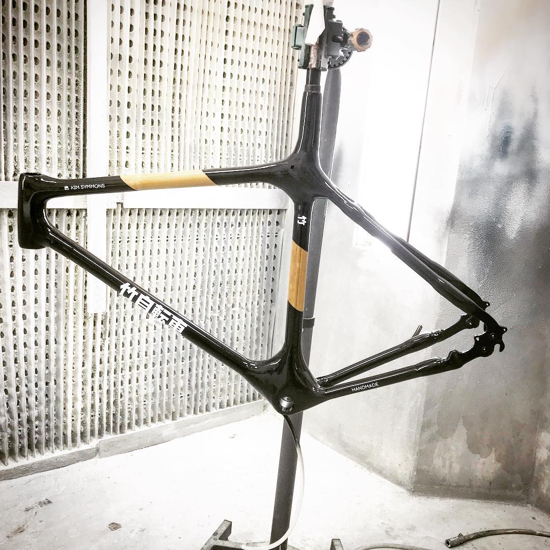 Finished frame being sprayed up. Can you guess what the lettering says?