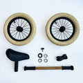 Complete component pack contents arranged in a tidy studio flat-lay
