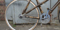 Polished silver Pista Vera crankset and cream-wall tyres fitted to a bamboo mixte frame