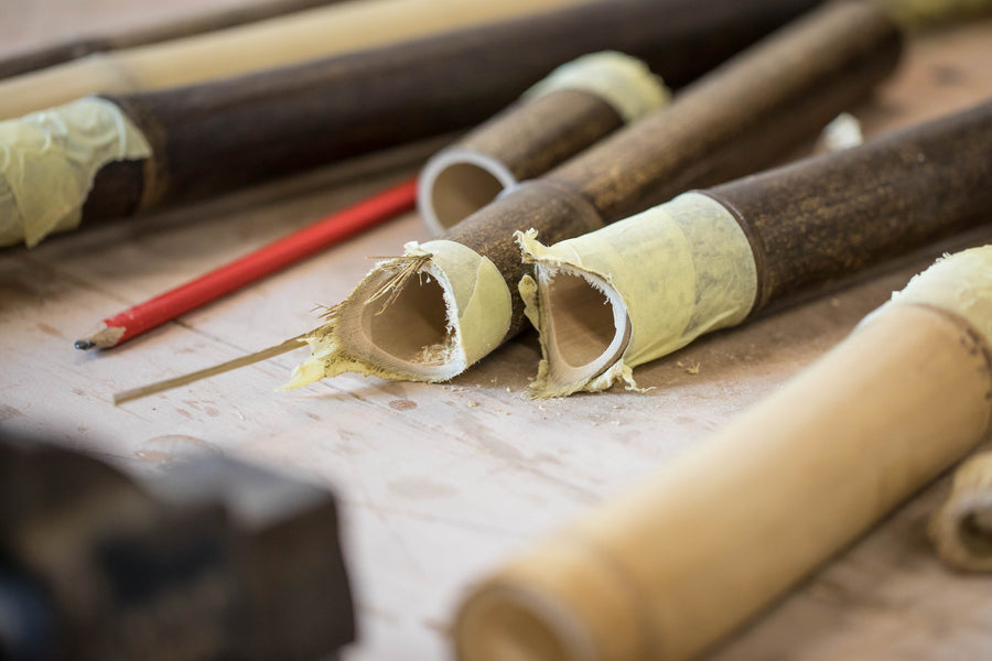 The dedicated bamboo workshop inside a prison, benches and jigs ready